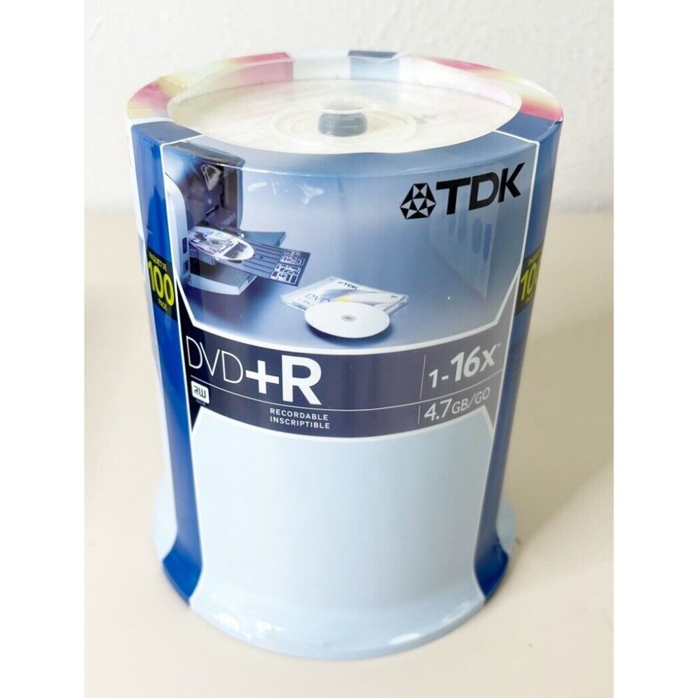 TDK DVD-R 4.7GB 16x Printable Blank Recordable Discs – New, Sealed 100 pack